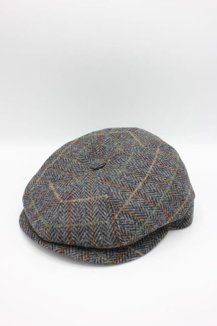 Sapca englezească Newsboy pentru bărbați, realizată din lână naturală 100%. Model clasic heringbone, gri.