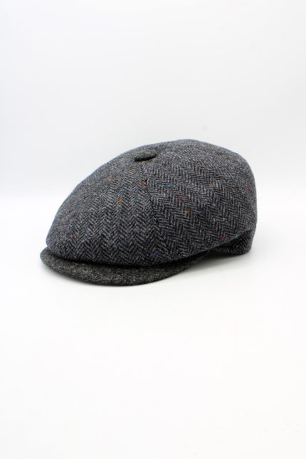 Sapca englezeasca Newsboy model herringbone din lână 100%, Gri