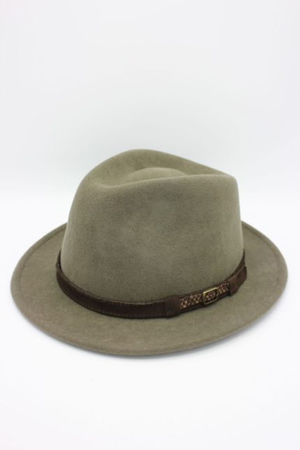 Palarie Fedora impermeabila din lână 100%- Hologramme Paris, Art 020-Kaki, made in Italy