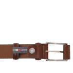 Curea casual din piele cu margini bleu deschis, 35 mm, TL142528-Maro - imagine 2