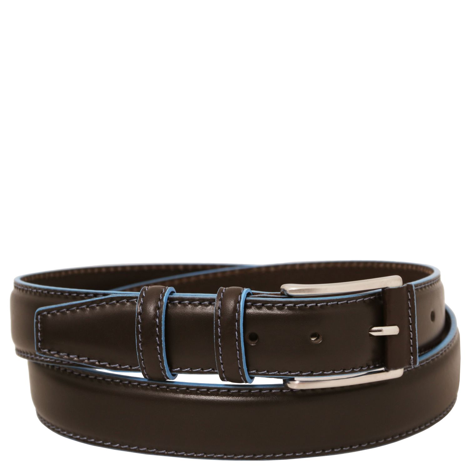 TL142528-Dark Brown Curea bărbați piele maro inchis cu margini bleu