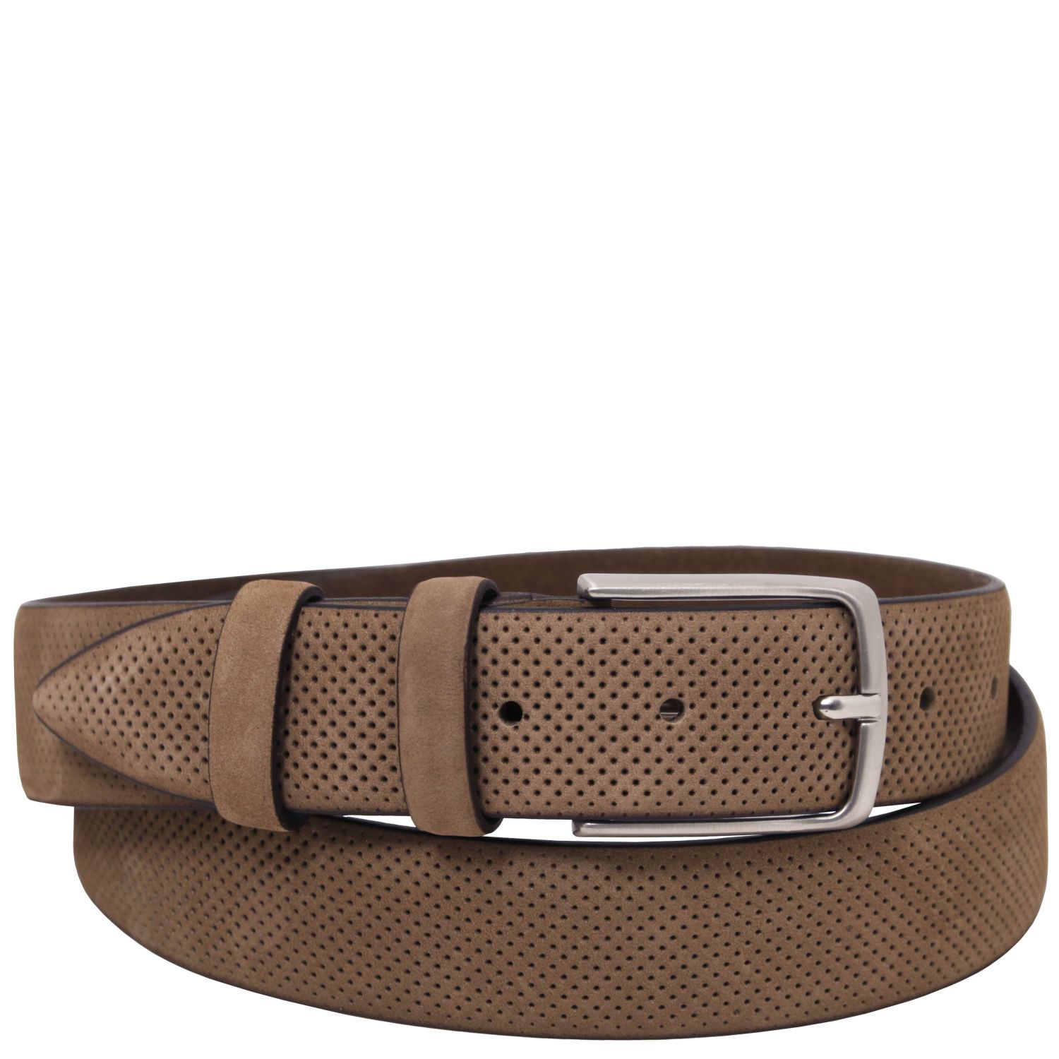 TL142535-Taupe Curea din piele nubuc perforată, taupe | Made in Italy